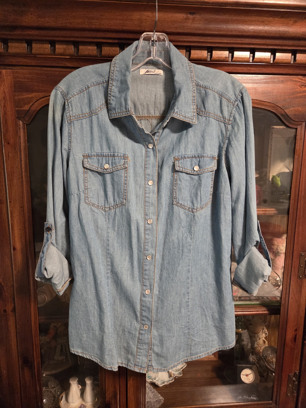 Blue Western Pearl Snap Shirt Long Sleeve Cowgirl Country Classic Ranch Rodeo